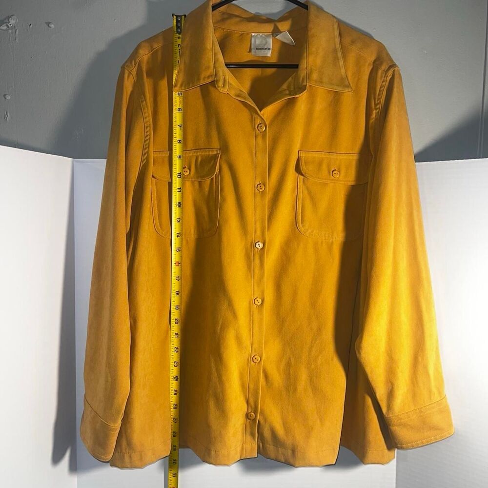 Roaman's Womens 1X Yellow Mustard Faux Suede Button Up Shirt Shacket Long Sleeve